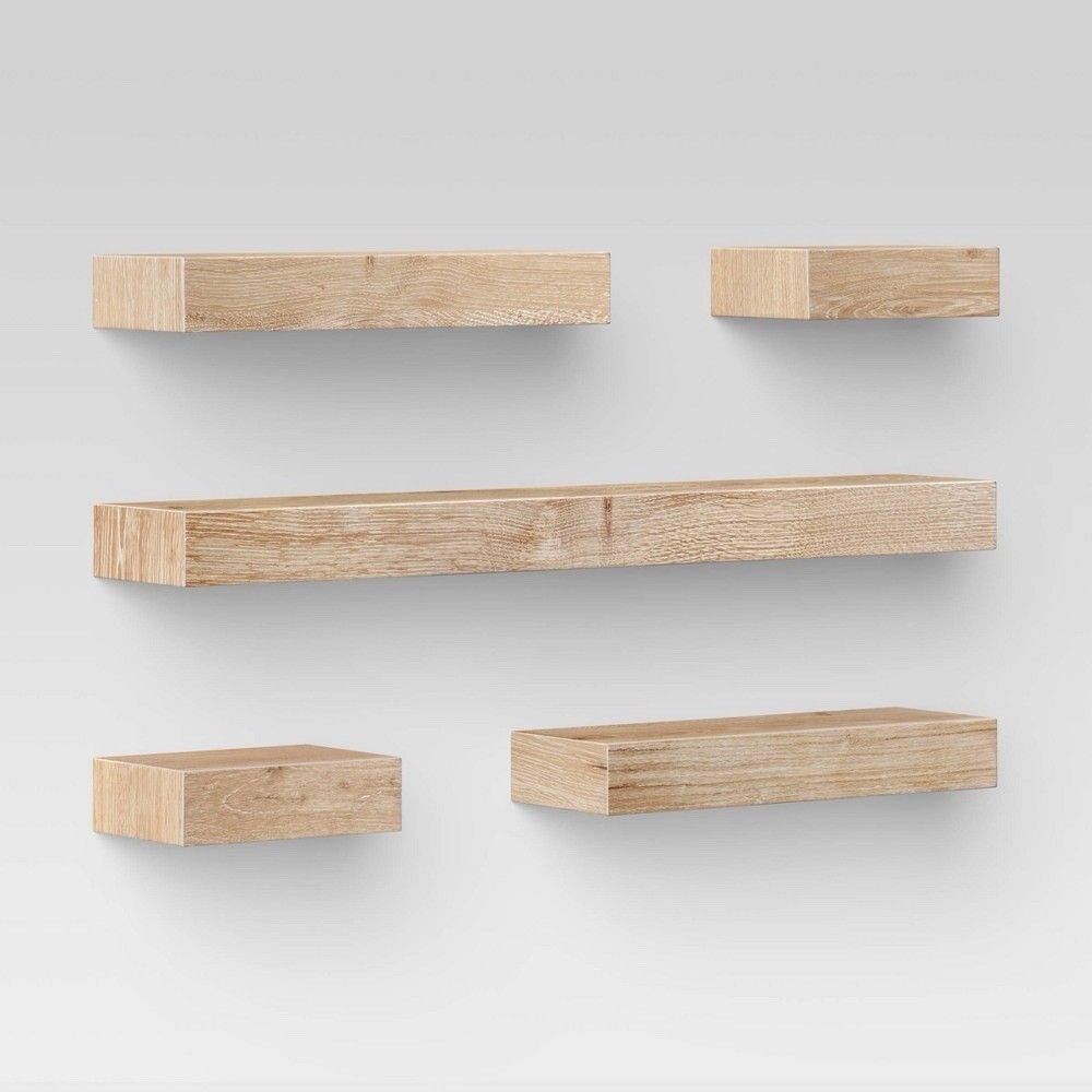 Threshold Set of 5 Natural Floating Wall Shelves MDF Modern Shelf Mounting
